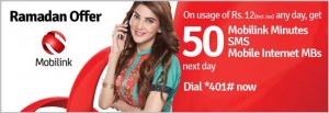 Mobilink Ramzan Offer- Free minutes, internet and SMS for Rs. 12