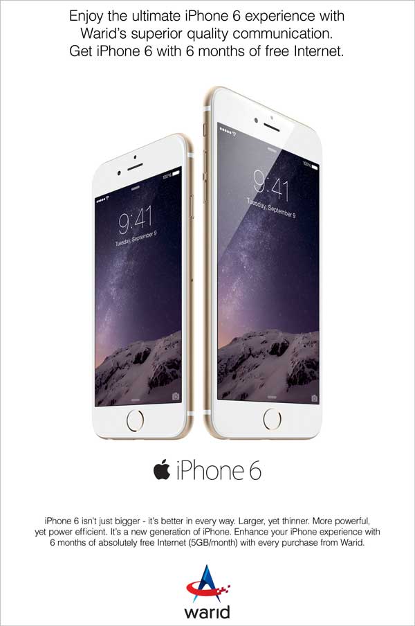 Warid Offers iPhone 6 with 5 GB Free