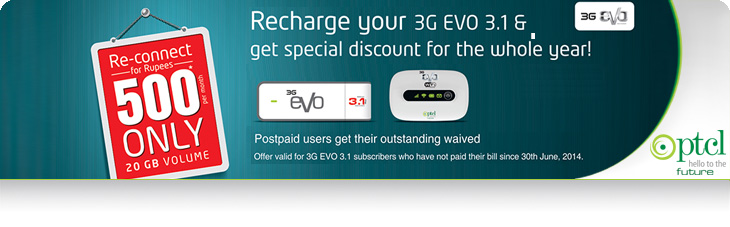 PTCL Offers Amazing Discount on Reconanecting 3G EVO 3.1
